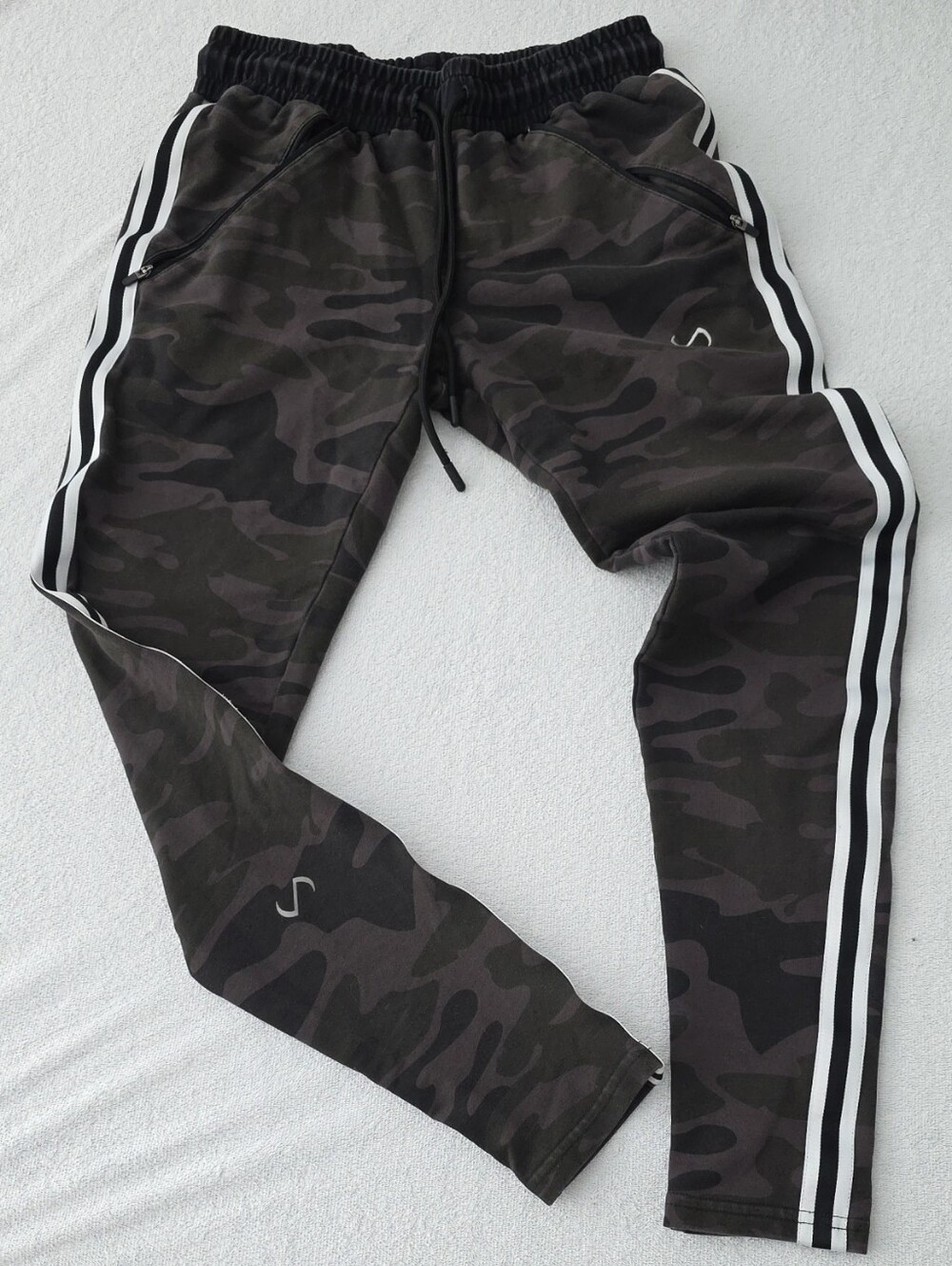 Women’s Black Camo Track Joggers with Side Stripes